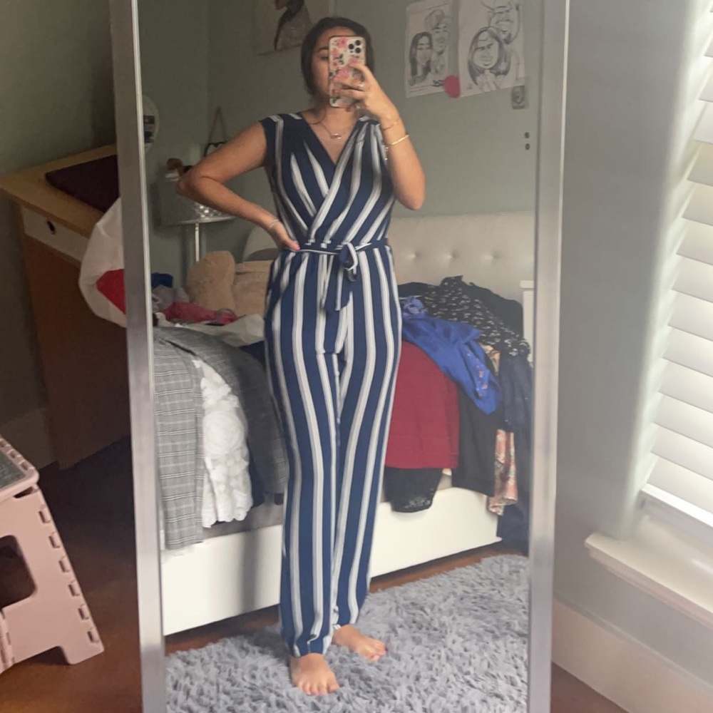 Blue and white jumpsuit